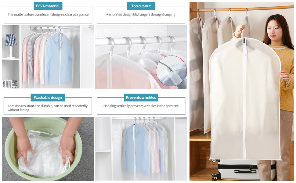 Набір мішечків для одягу Czwander, 12 шт. (60x100 + 60x120 см), моль-стійкі, з блискавкою, нейтральні/прозорі