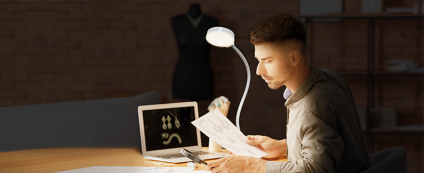 Glocusent 5W LED Лампа для читання на ліжко, кліпса, 3 кольори/5 рівнів яскравості, гнучкий тримач, CRI 90, USB зарядка (біла)