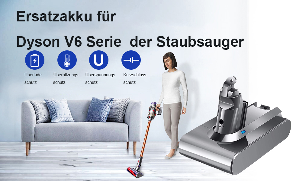 Замінний акумулятор Dyson V6 6000mAh (DC58, DC62, DC59, DC61, DC72, DC74, SV03, SV05, SV06, SV07, SV09) + 2 фільтри