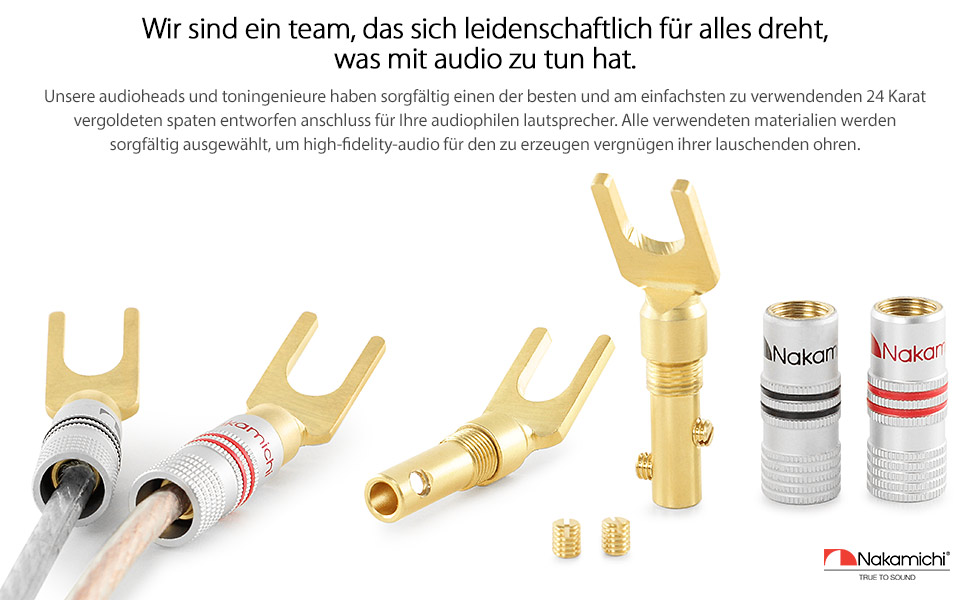 Позолочені бананові роз'єми Nakamichi 24K для акустичних кабелів 12-18 AWG, 4 мм для підсилювачів, Hi-Fi ресиверів та домашніх кінотеатрів, 4 шт (2 пари)