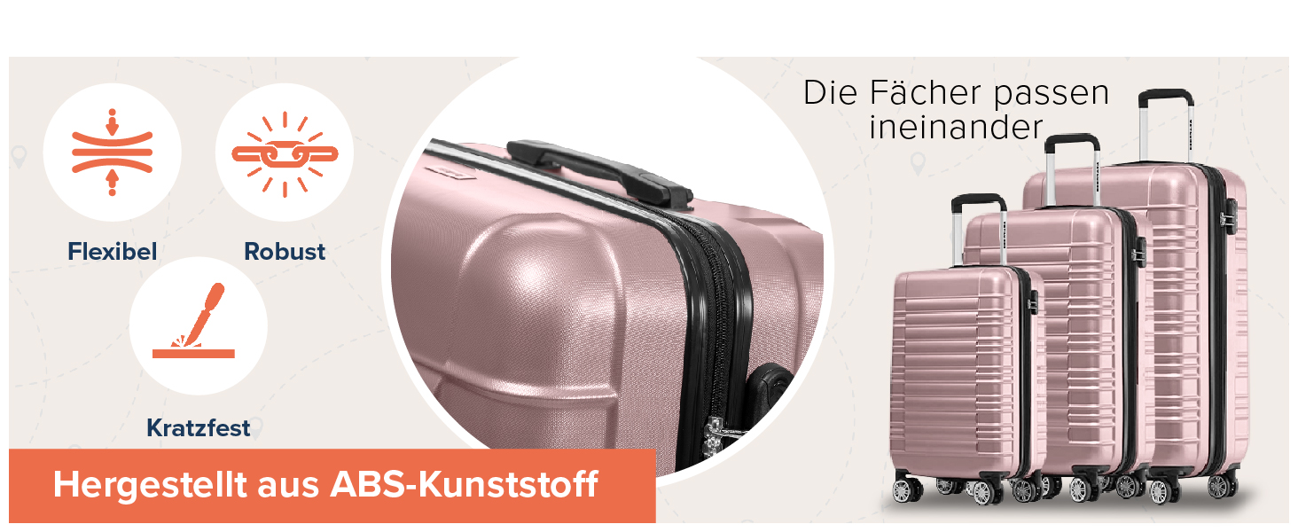 Набір валіз TRVLMORE 3 в 1: маленька, середня, велика, сірий колір, з рожевим золотом, з жорсткою оболонкою, 55x40x20 см (ручна поклажа)