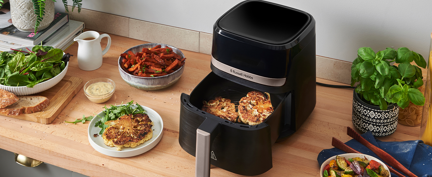 Russell Hobbs Rapid Air Fryer 4.3L - Quiet & Compact Air Fryer with 9 Programs, Touchscreen, Grill, Bake & Fry