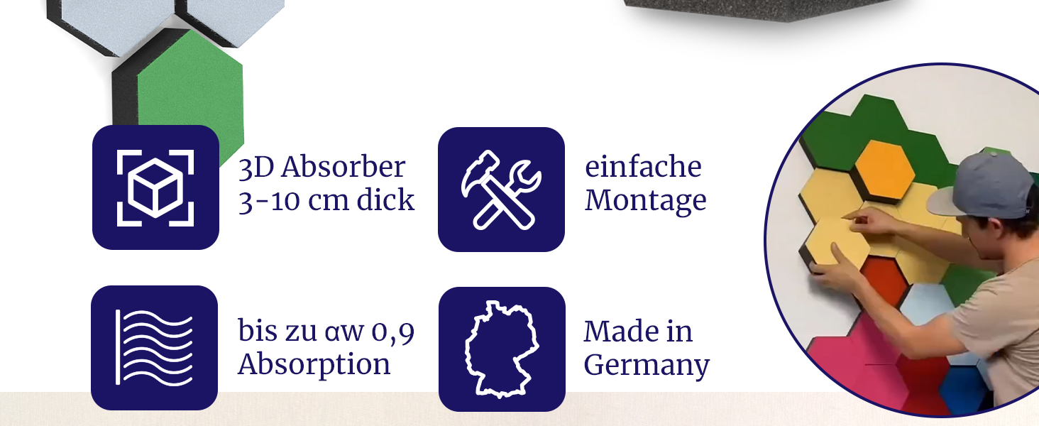 Акустичні 3D-панелі PolySound ECO гексагон, самоклеючі панелі для звукоізоляції офісу, геймерської зони та дому, набір 9 шт (3-10 см), колір Smoky Safari