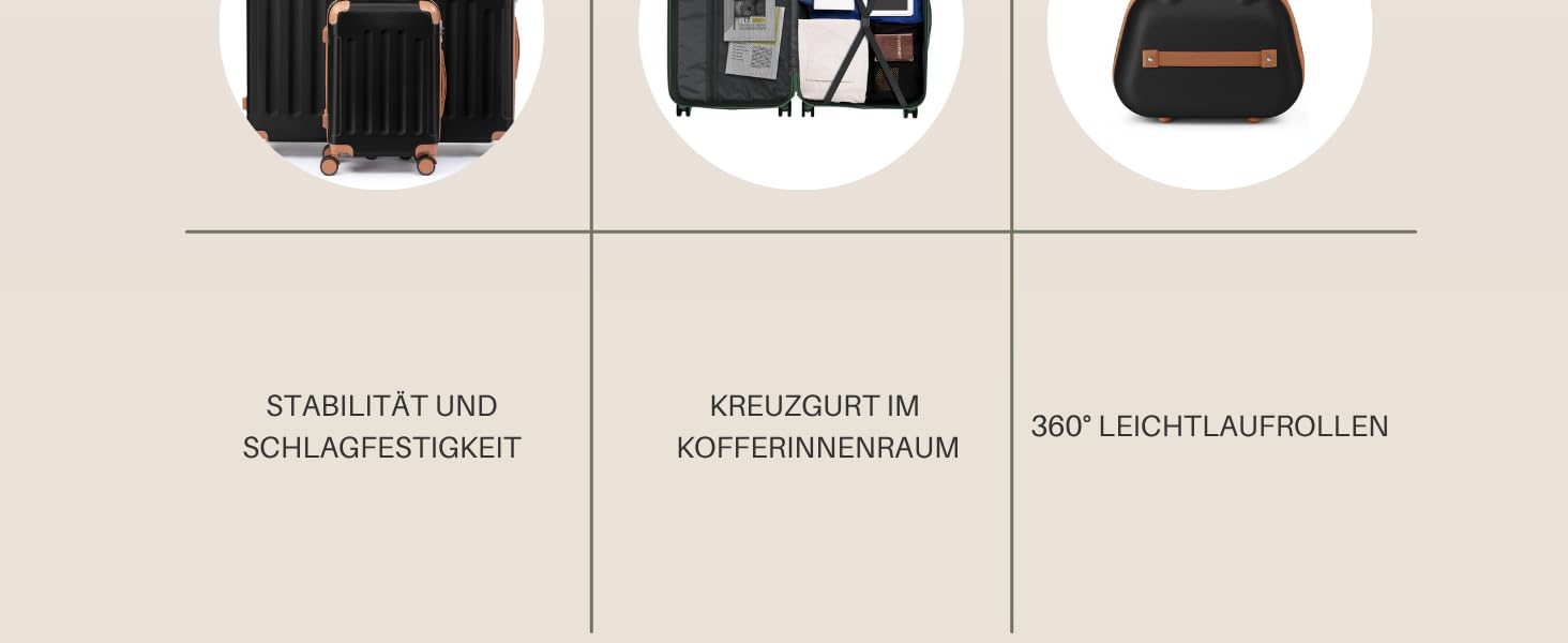 Набір валіз LALAHO 4 шт. з жорстким корпусом, ABS, з колесами | Чорний-коричневий | З косметичним осередком