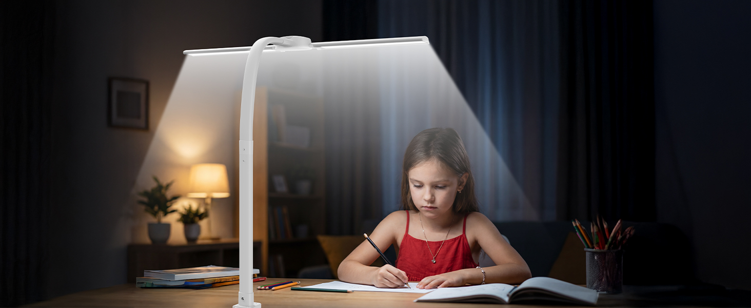 Світлодіодна настільна лампа з димером LED 24W, 1400LM, подвійний гнучкий винос, пульт, USB зарядка, білий колір T01