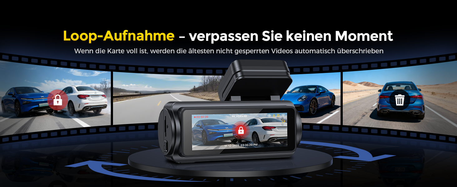 Автомобільний відеореєстратор GKU 4K+4K передній та задній, сенсор STARVIS 2, HDR нічна зйомка (Deep Black)