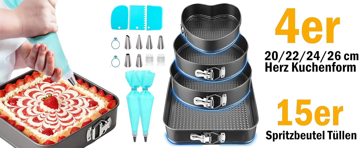 Набір для випічки Sadodo: форми для тортів (20/22/24/26 см), кондитерський мішок з насадками та аксесуари для випічки