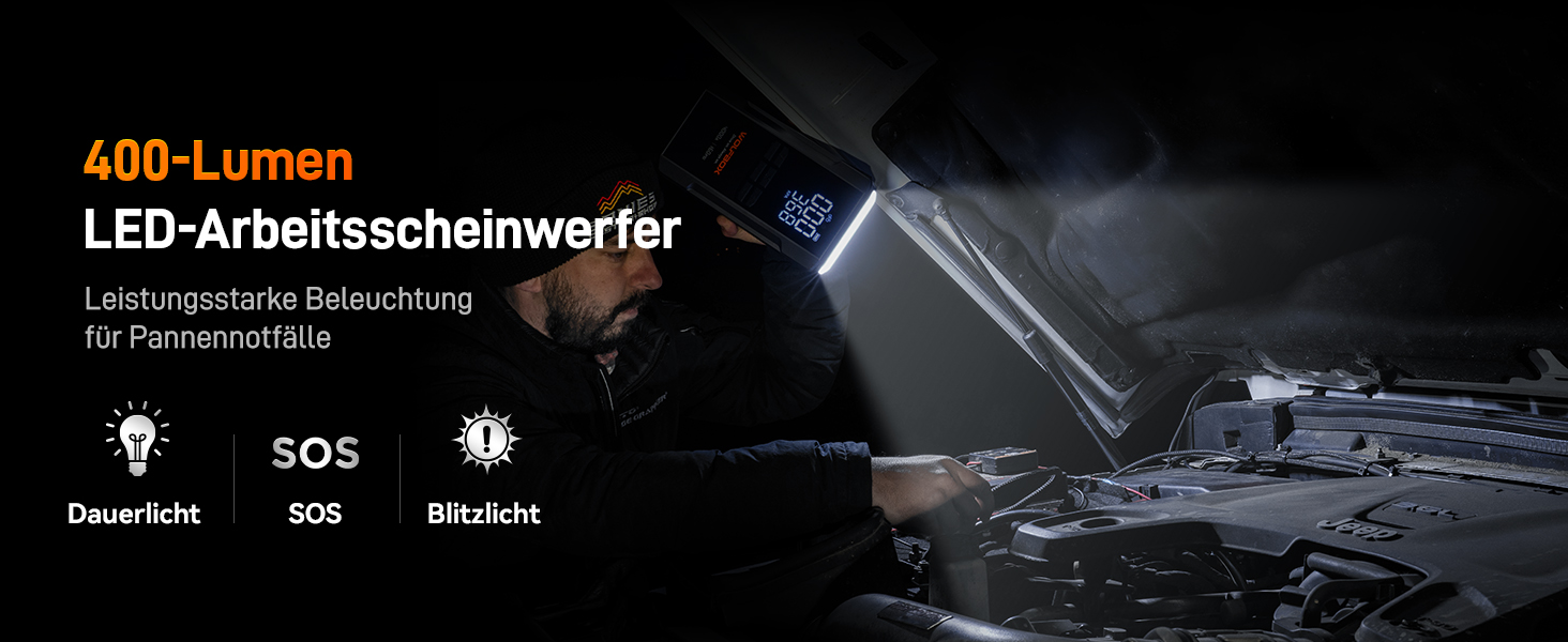 WOLFBOX 4000A Пускозарядний пристрій з компресором 160PSI, 12V, 65W, 88.8Wh, для бензинових/дизельних двигунів 10L, LED-ліхтар, кабелі, 4000A