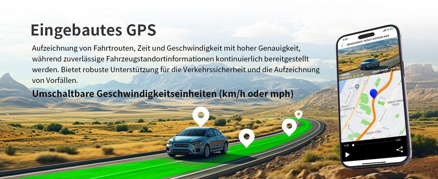 Відеореєстратор KAWA 4K Dual з GPS, WiFi, IPS екраном та 64GB SD-картою