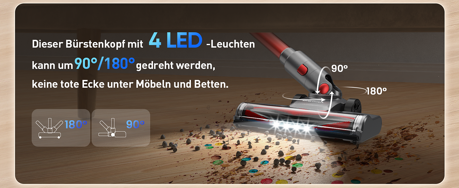 Бездротовий пилосос 40000Pa з акумулятором, 55 хв роботи, сенсорний екран та щітка Anti-Tangle, для твердих поверхонь, килимів, шерсті тварин