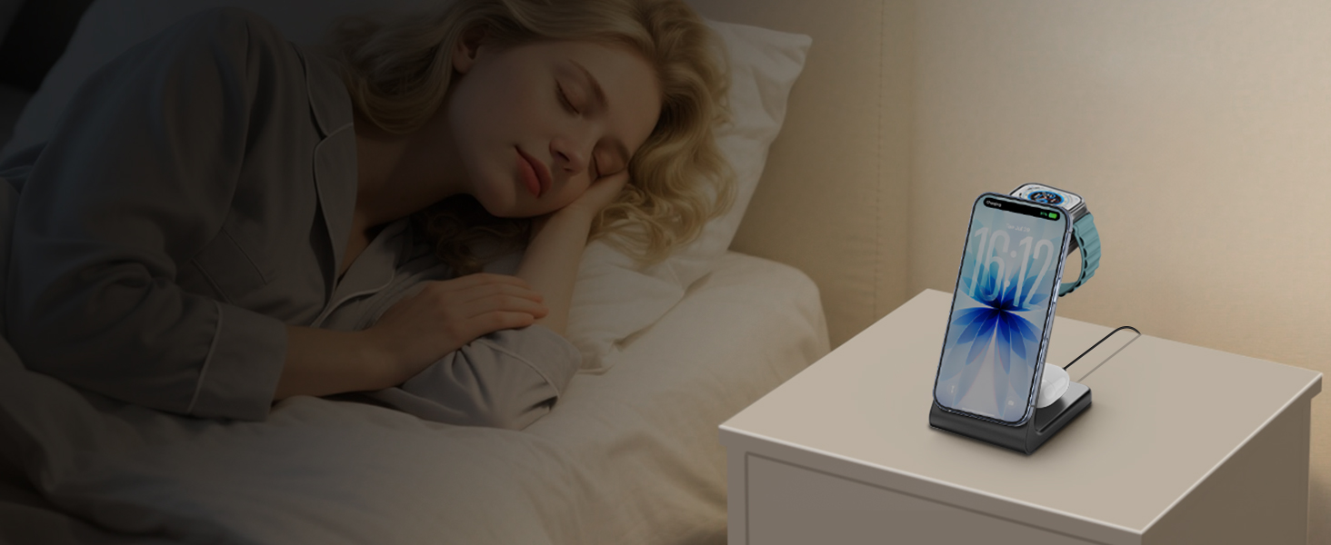 Зарядний пристрій GEEKERA 3 в 1 з підтримкою Qi2, 15W, для iPhone, Apple Watch, AirPods, чорний