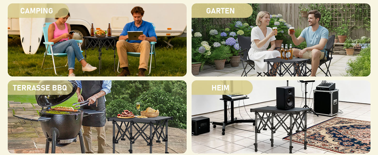 Складний кемпінговий стіл Anbte алюмінієвий 67x58 см, регульована висота (44/70 см), вантажопідйомність до 150 кг, з сумкою для зберігання - для пікніка, саду, балкону