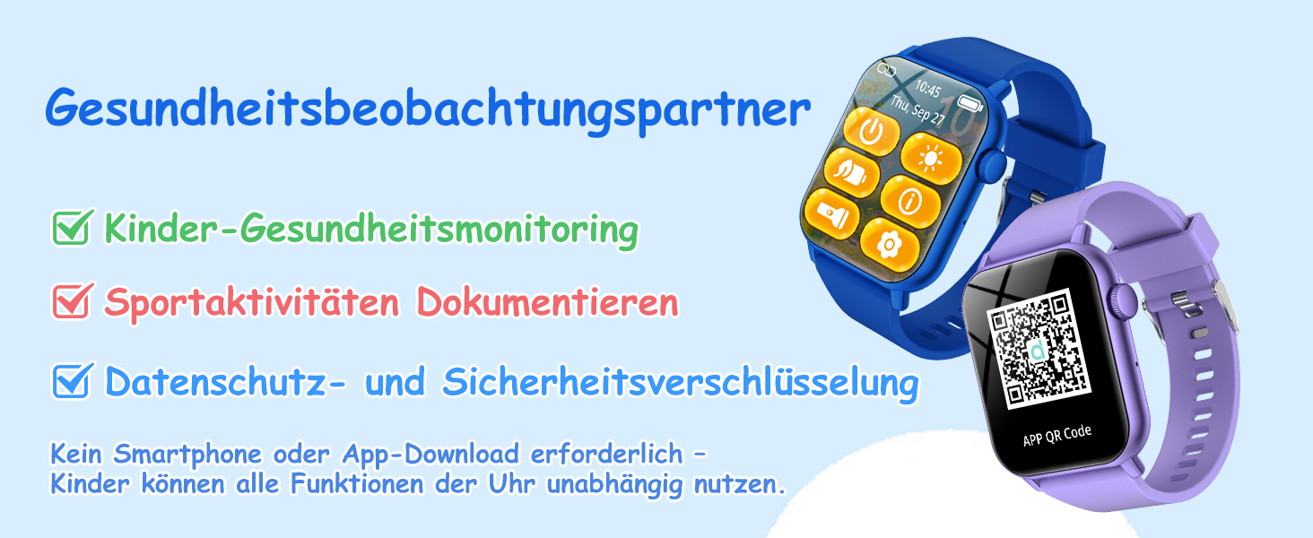 Смарт-годинник для дітей 1.8' з IP68, шагомір, монітор серцевого ритму та сну, активність 24/7, для iOS та Android, Deep Blue