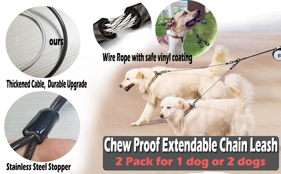 Висувна поводок для собак, 5 м, подвійний поводок для 2 собак, для собак середніх та великих порід до 50 кг, білий та чорний