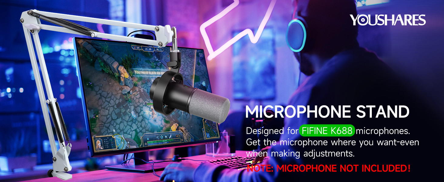 Кріплення для мікрофона FIFINE AM8 (білий) - кріплення-кран, штанга для мікрофона, сумісне з FIFINE Recording XLR/USB мікрофонами, стійка для настільного мікрофона AM8, адаптер 3/8' - 5/8' від YOUSHARES