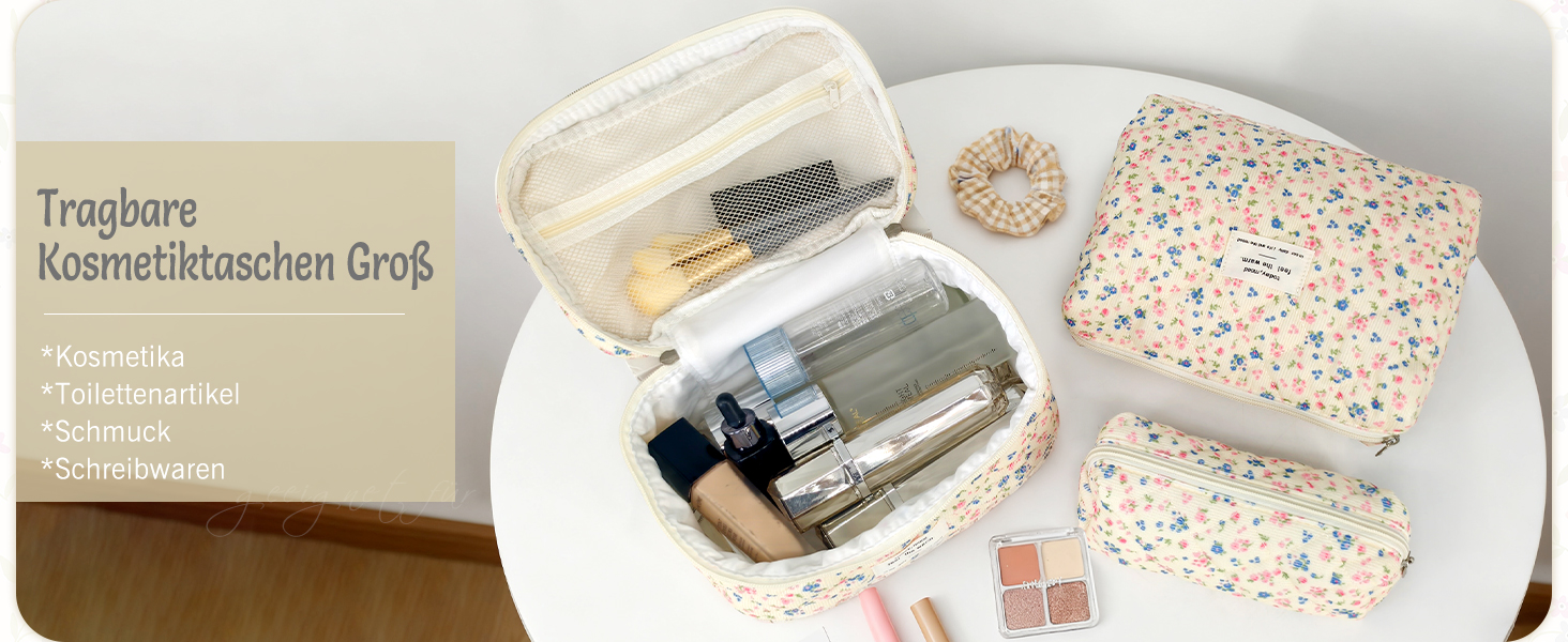 Набір косметичок для жінок: 3 шт. для макіяжу, подорожей та повсякденного використання. Великі косметички для дівчат та жінок