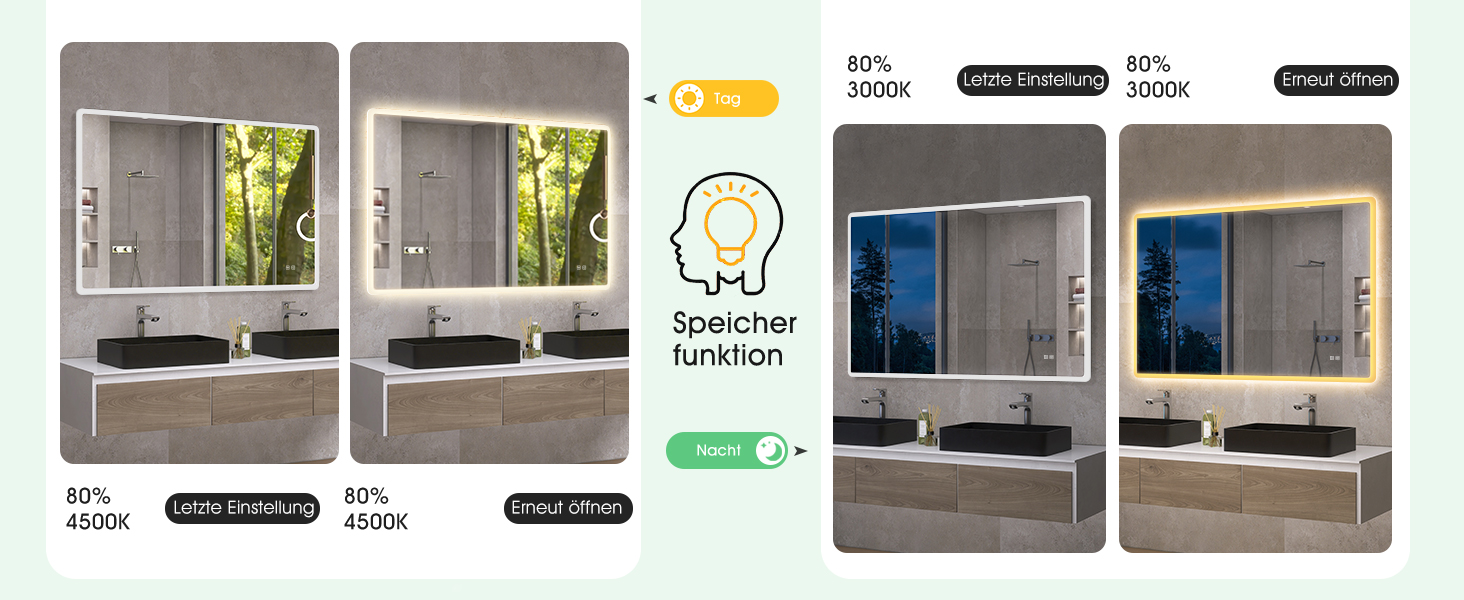 Дзеркало для ванної кімнати S'bagno з підсвічуванням 80x60 см, LED, Bluetooth, протитуманне покриття, 3 кольори, регулювання яскравості, пам'ять, загартоване скло, IP44, горизонтальне/вертикальне встановлення