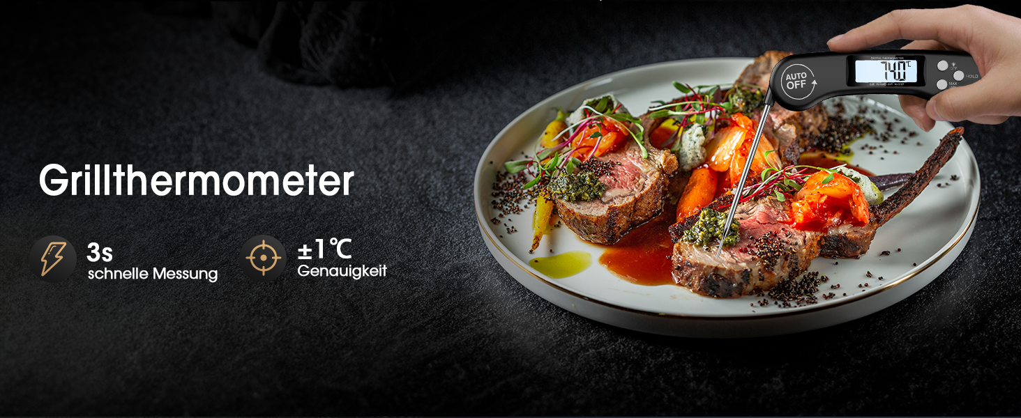 Цифровий термометр для м'яса DOQAUS: гриль, приготування їжі, кухня. Швидке зчитування, довга сонда, LCD-дисплей.