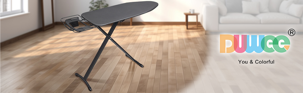 Гладильна дошка Duwee Extra Wide Deluxe з підставкою для праски, чорна, 117 x 43 см