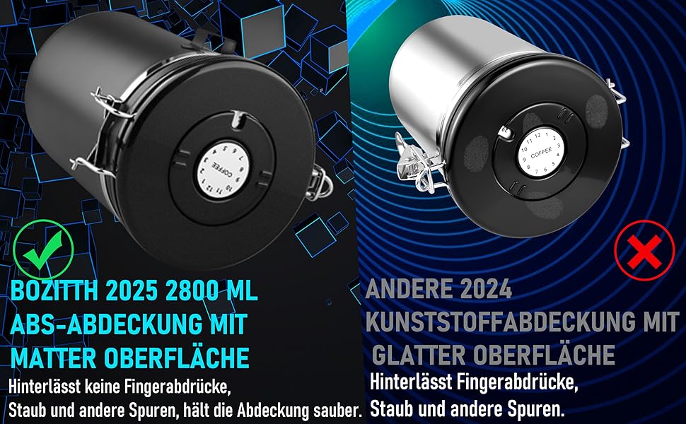 Герметичний контейнер для кави 1 кг: нержавіюча сталь, вікно, датчик дати, мірна ложка 30 мл, CO₂-вентиль, для кавових зерен, чаю, цукру