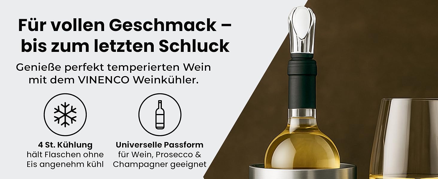 Охолоджувач для вина Vinenco з нержавіючої сталі, для шампанського та секту, з подвійними стінками, ізольований | Охолоджувач для винних пляшок, білого вина, аксесуар для вина, подарунковий набір для чоловіків та жінок