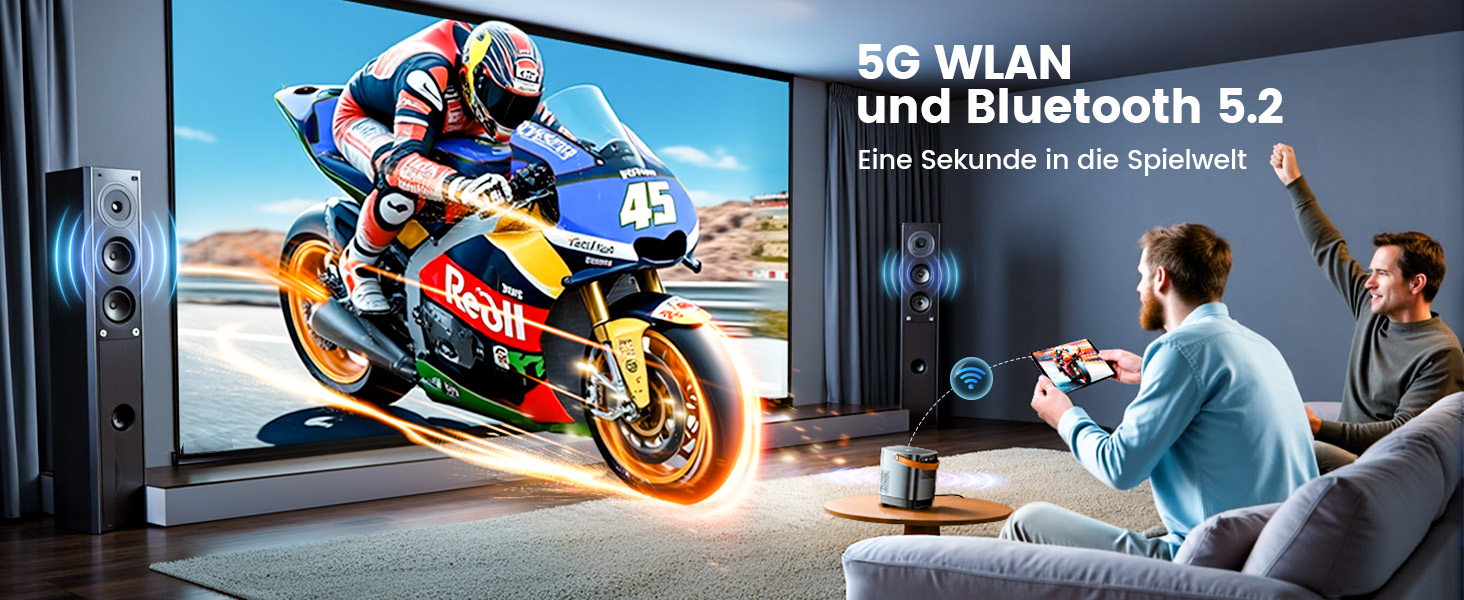 Портативний проєктор TOPTRO Mini Beamer - 18000 люмен, 1080P Full HD, WiFi6, Bluetooth, 4D/4P корекція трапеції, електрофокус, захист від пилу, 200 дюймів для TV Stick/Smartphone/HDMI/USB