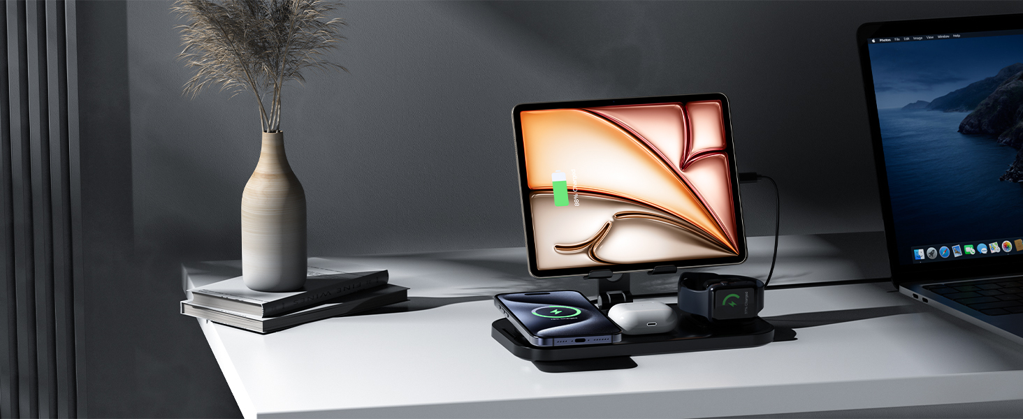 4-в-1 Бездротова зарядка для iPhone 16 Pro Max/15/14, iPad, Apple Watch та AirPods Pro (Чорний)