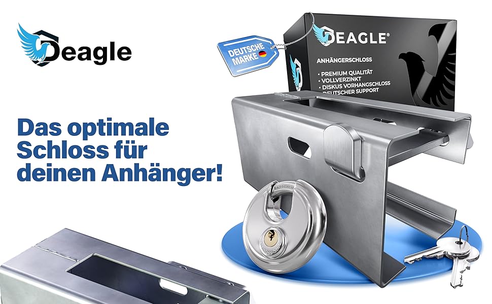 Замок для причепа Deagle® з круглим замком, оцинкований, високоякісний захист у від'єднаному стані, стійкий до будь-якої погоди
