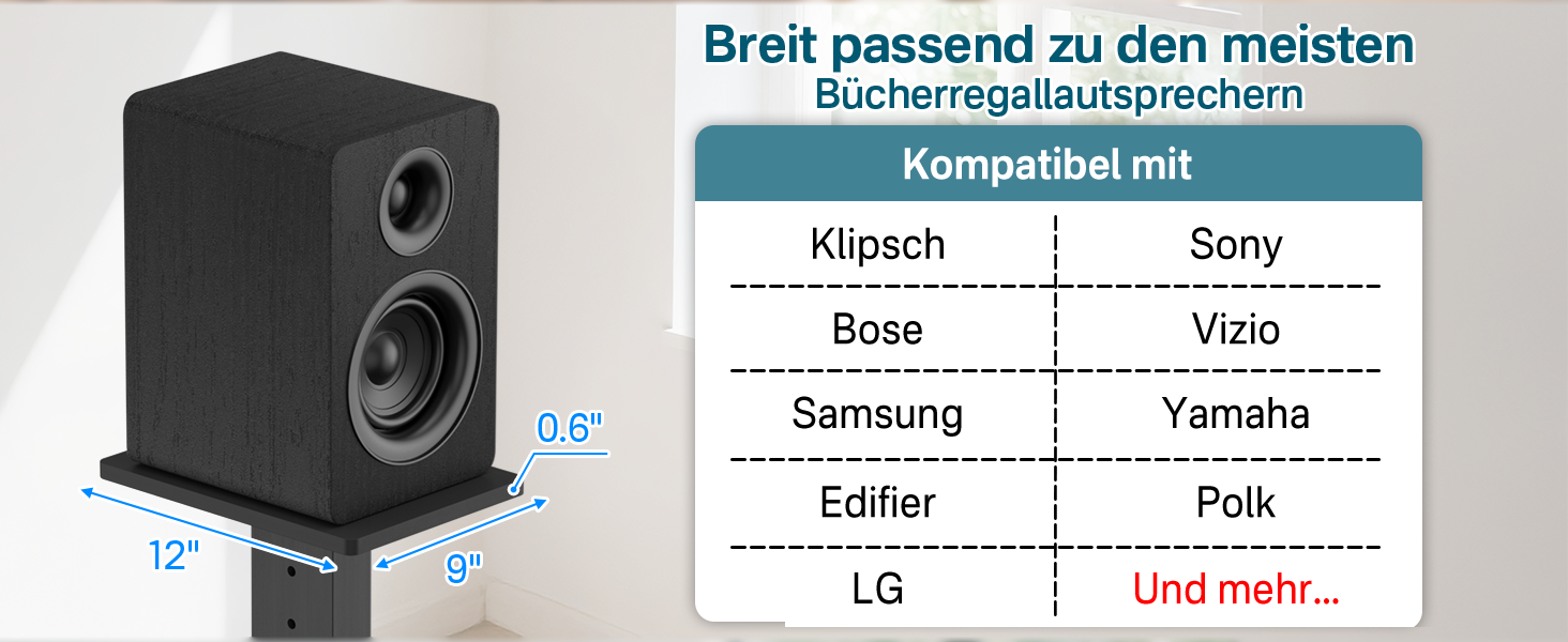 Регульовані підставки для акустики, сумісні з більшістю сателітної, студійної та поличкової акустики. Підходять для Klipsch, Edifier, Yamaha, JBL. Максимальне навантаження: 23 кг