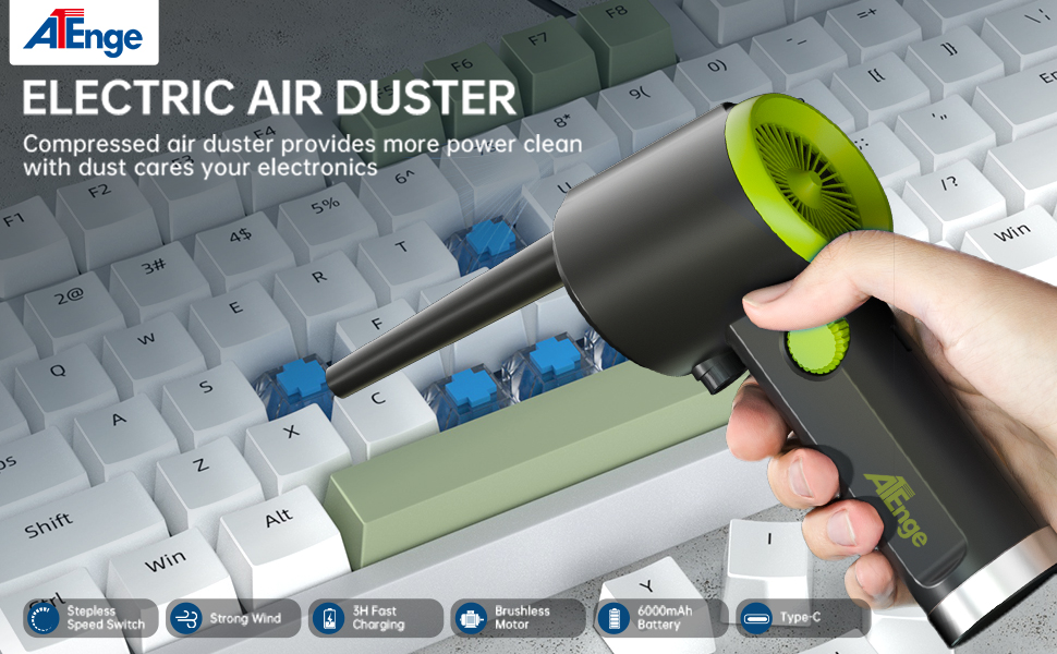 Електричний пилосос для повітря, Air Duster, 41000 обертів/хв, набір для чищення ПК, ручний бездротовий, портативна повітряна канона з USB-кабелем та щіткою для чищення, для комп'ютерів, клавіатур, авто, домашніх тварин, TAD07