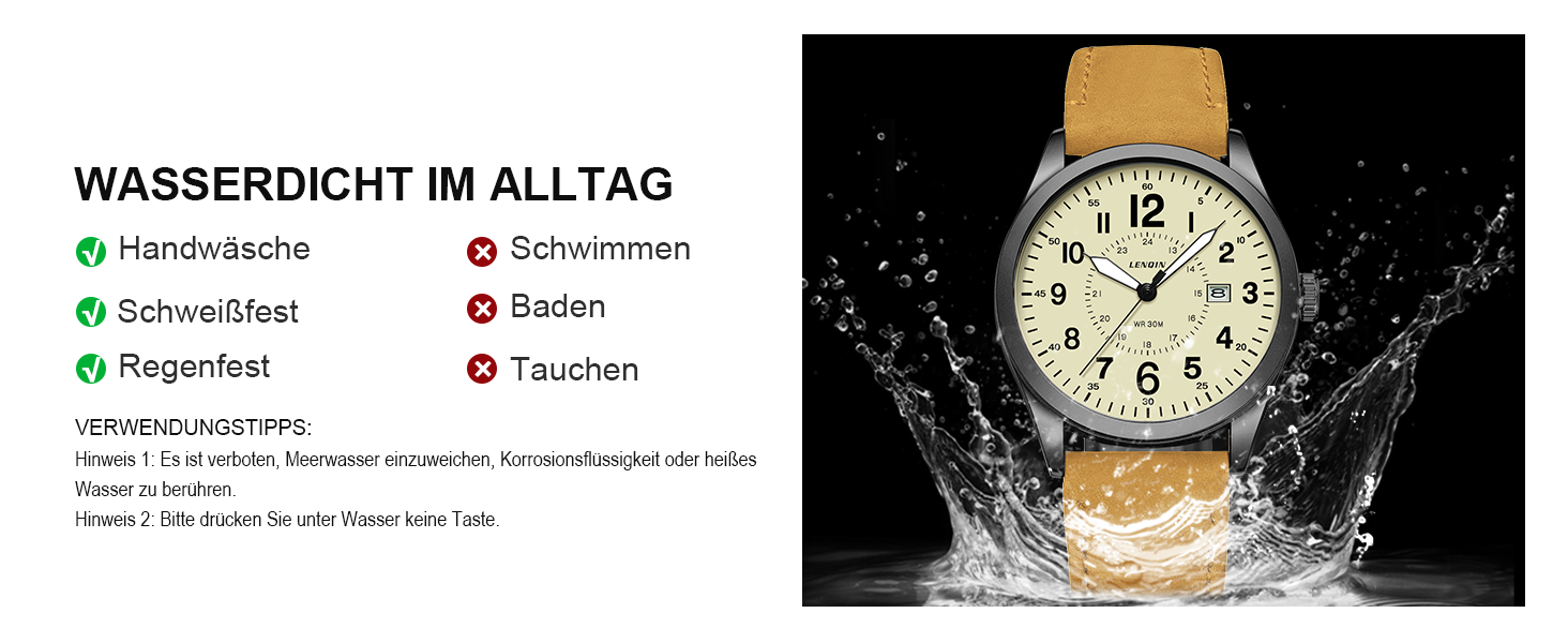 Годинник чоловічий LN LENQIN Military 30M водостійкий кварцовий годинник з датою на текстильному ремінці (світло-коричневий)