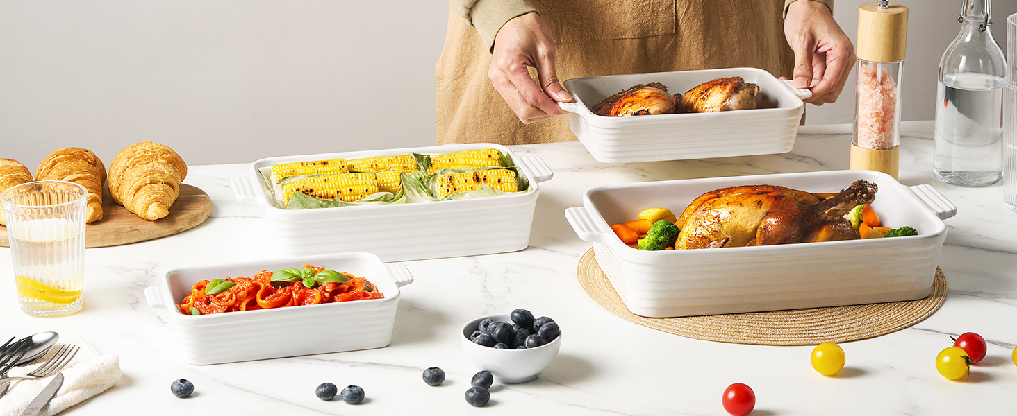 Набір форм для запікання Jassceram з кераміки (4 шт.) – глибокі прямокутні форми для лазаньї та випікання. Великий набір порцелянових форм для духовки, підходить для приготування брауні, банкетів. Розміри: 9.6'/11.5'/13.1'/15.2'