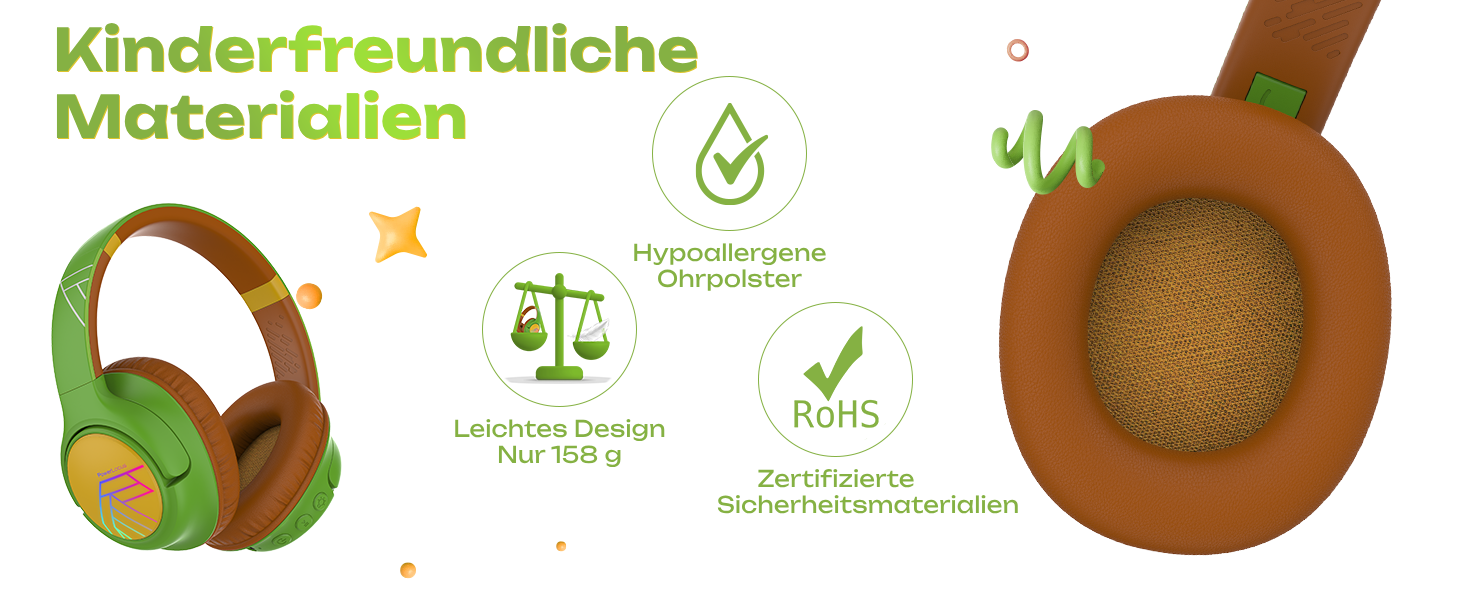 Дитячі навушники PowerLocus Bobo Bluetooth з LED-підсвічуванням та обмеженням гучності, Over-Ear, з мікрофоном для дітей, сумісні з телефоном/планшетом, для подорожей