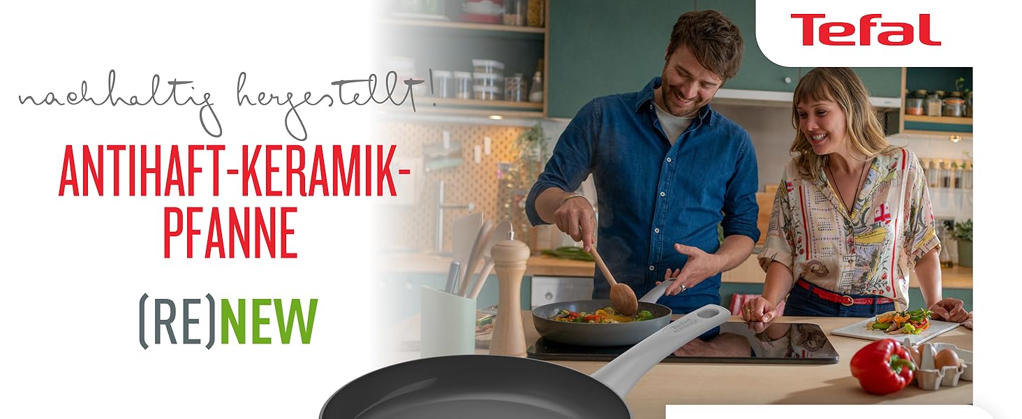 Сковорода Tefal Renew On 24 см з керамічним покриттям, сіра - для всіх плит, включаючи індукційні. Екологічна, перероблена