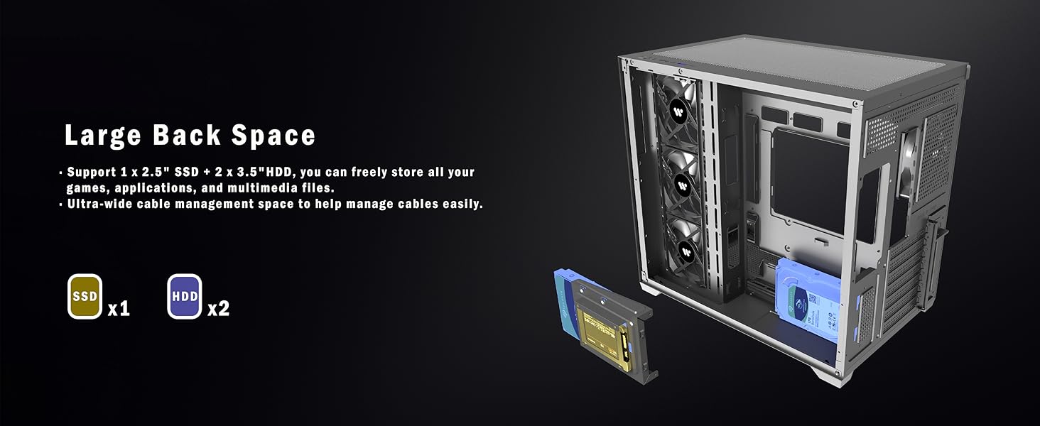 Корпус ПК KEDIERS G500 (білий) з 7 ARGB-вентиляторами, Mid-Tower ATX, з подвійним загартованим склом, для геймінгу