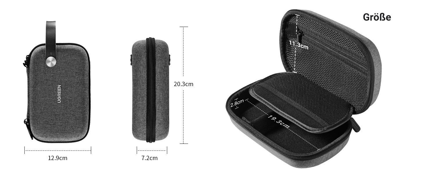Органайзер UGREEN для аксесуарів: водонепроникна сумка-чохол для USB-накопичувачів, зарядних пристроїв, HDD, Power Bank, карт пам'яті (сірий/чорний)