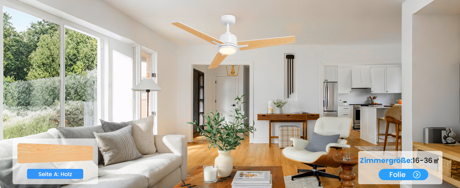 Deckenventilлятор Newday з підсвіткою та пультом керування, 122 см, дерев'яний, з DC мотором, для спальні/вітальні