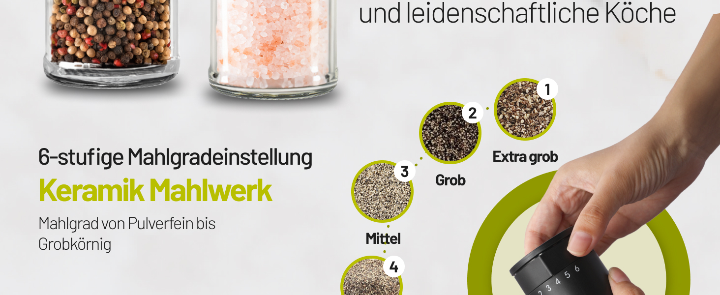 Набір з 2 перцемолок з керамічним механізмом та 6-ступеневим регулюванням – великі соляні та перцеві млини, чорний матовий, ручні, регульовані та з можливістю поповнення. Багатофункціональні