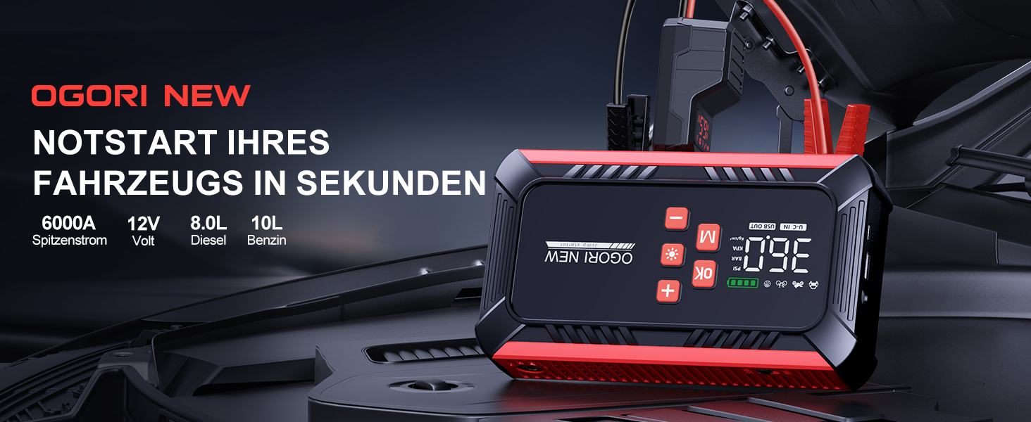 Портативний акумулятор для запуску авто 7000A з компресором 150PSI, 12V. Запуск бензинових (8л) та дизельних (10л) двигунів, прикурювач, LED ліхтарик.