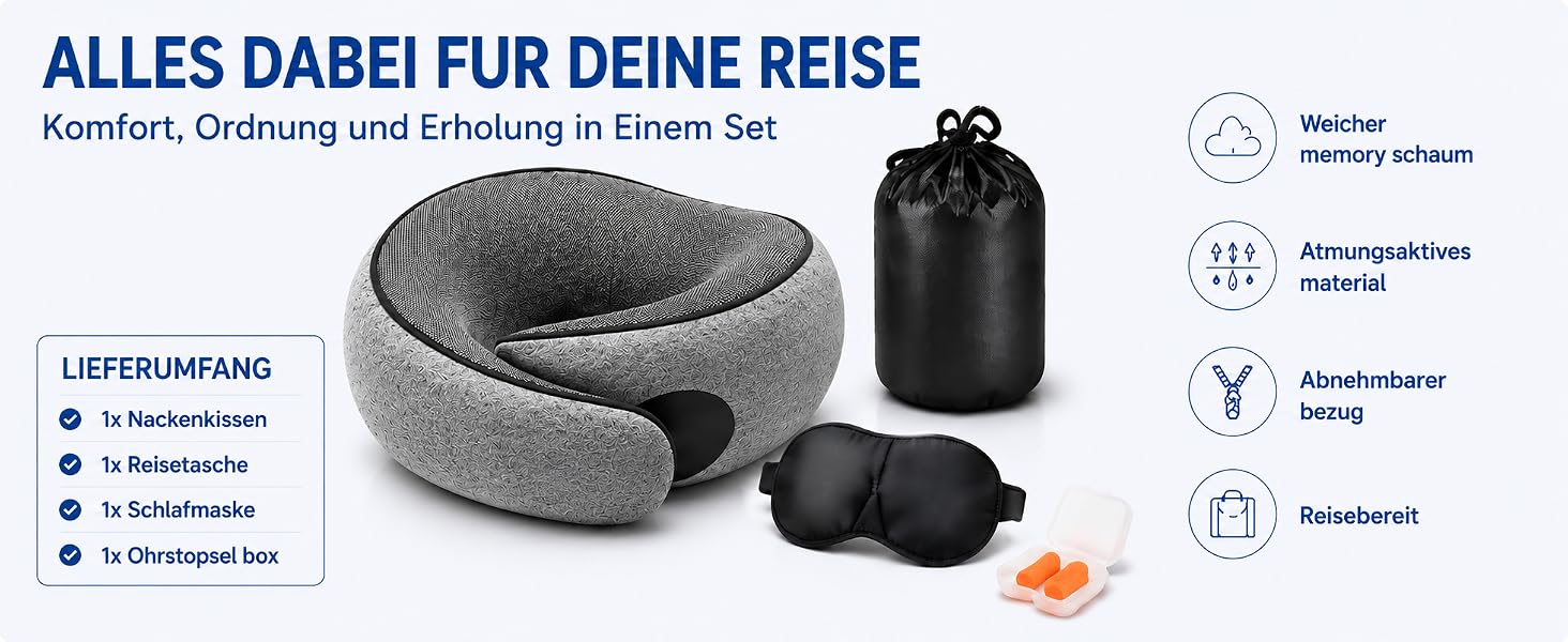 Ергономічна подушка для подорожей під шию з ефектом пам'яті (Memory Foam), темно-сіра