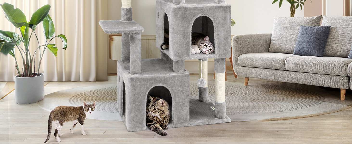 Драбина для котів Globlazer XL (156 см) з будиночком, платформами та когтеточками, сірий