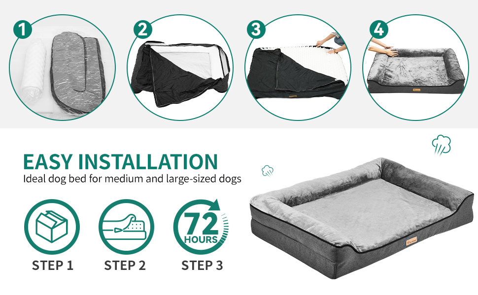 Крісло-ліжко для собак середніх порід YITAHOME, 51x48 см, ортопедичне, знімний чохол, чорне