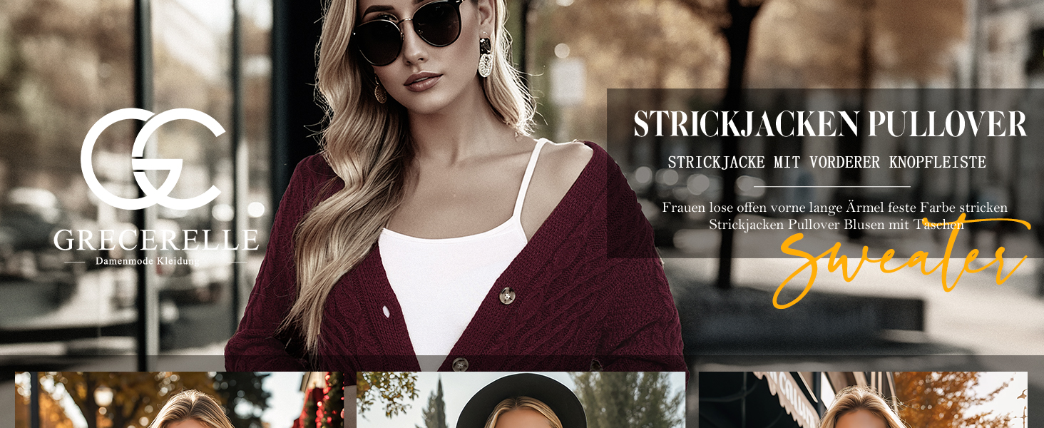 Жіночий в'язаний кардиган GRECERELLE з V-подібним вирізом та ґудзиками, класичний стиль, осінь-зима, бежевий колір