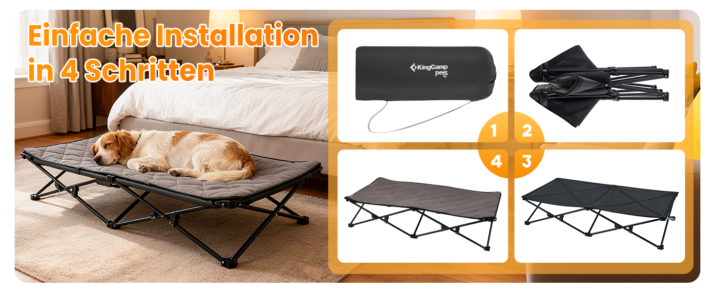 Лежанка для собак KingCamp - зручна та портативна, 57x57x23 см. Зручна для відпочинку вдома та на природі. Матеріал: дихаюча сітка та замша.