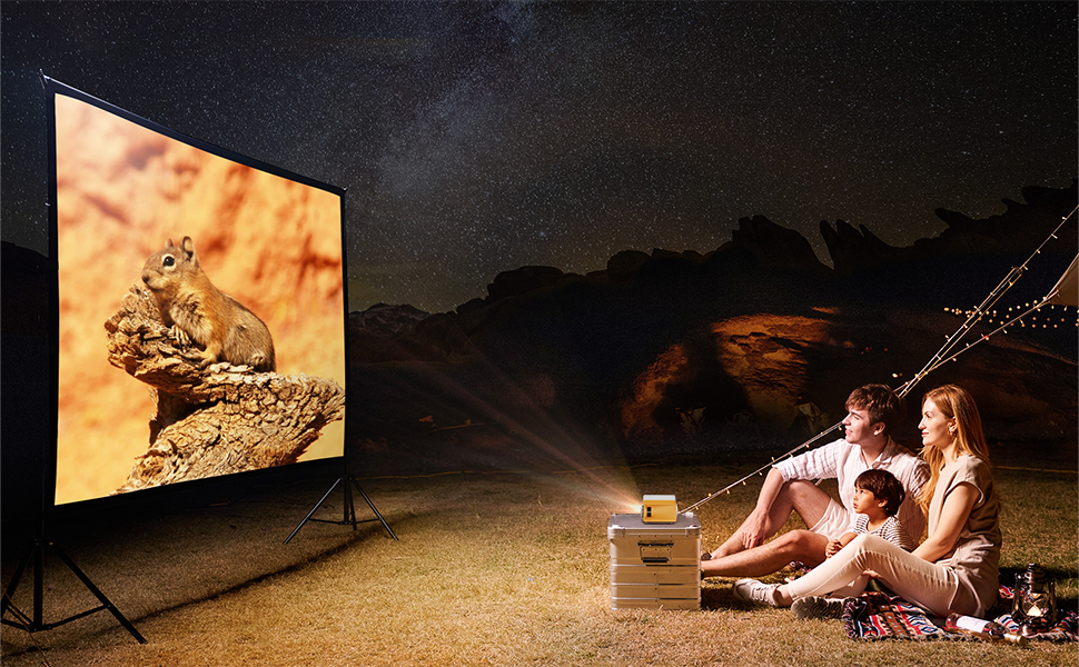 Vamvo Mini Beamer YG300Pro: портативний LED-проектор, Full HD 1080p, Bluetooth 5.4, HDMI/USB, жовто-білий