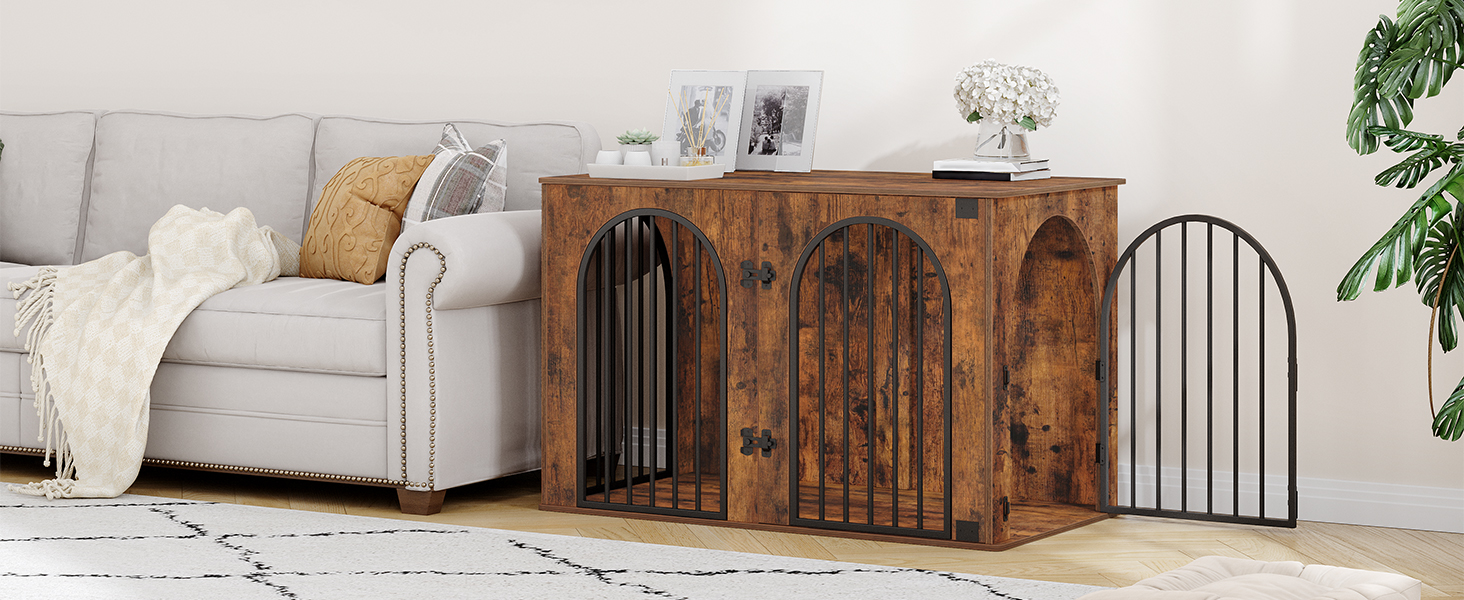 Клітка для собак Hzuaneri, 108 см, 3 двері, сучасний дизайн, для дому, міцна, 108x64x76 см, вінтажний колір, DFC86001B