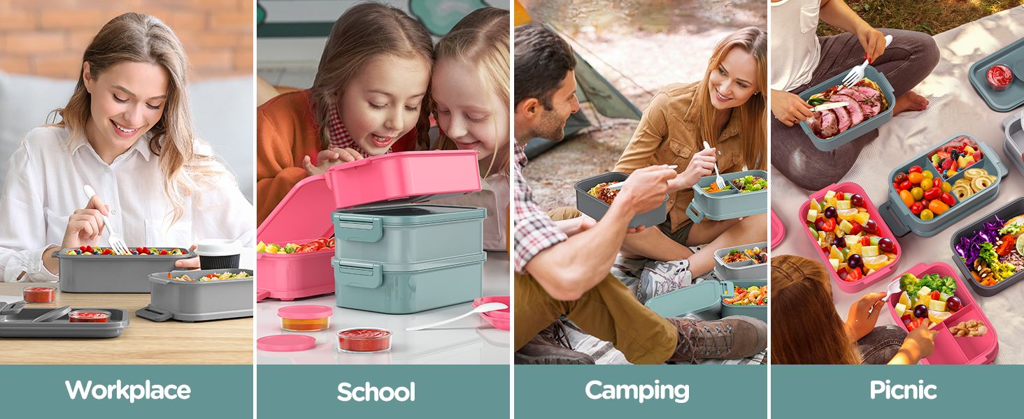 WayEee Ланчбокс для дорослих 2130 мл, Bento Box, витікання, Brotdose, BPA Free, для офісу, школи (Зелений)
