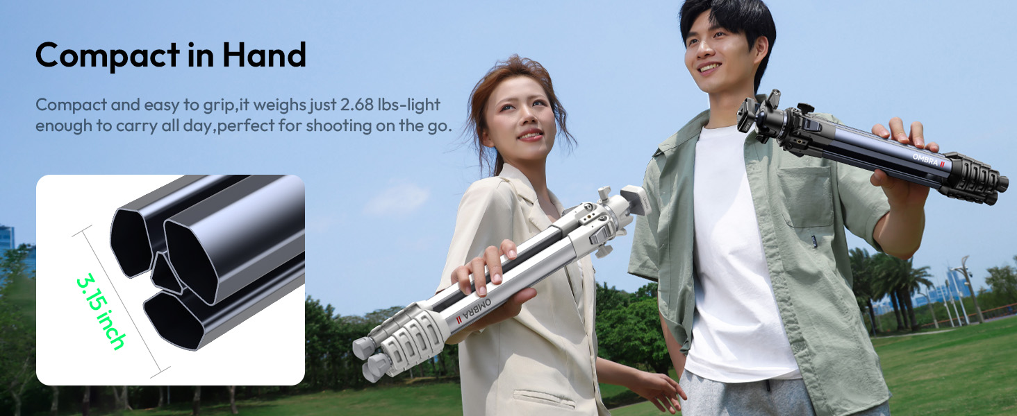 Штатив ULANZI Ombra II 156см з кульковою головкою 360°, компактний туристичний штатив з швидкоїдіючою платформою Uka, тринога для DSLR, Mirrorless камер, смартфонів (вага 1,21 кг, вантажопідйомність 10 кг)