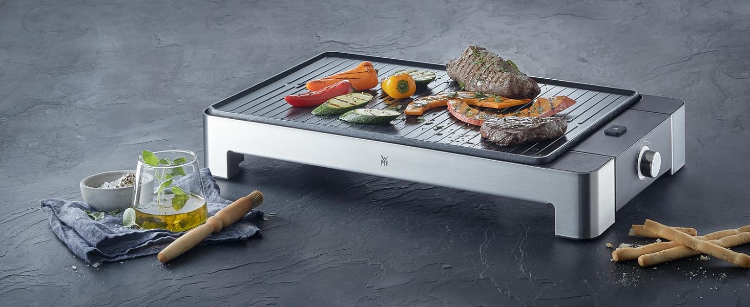 WMF Lono Table Grill with Grate, 2000W Electric Grill, Variable Temperature Control - Tabletop Grill, No Stand