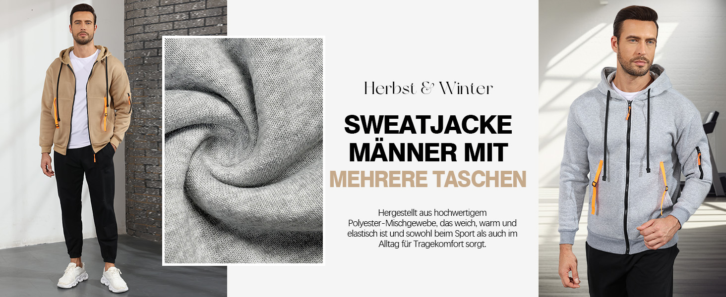 Світшот з капюшоном Aulemen для чоловіків з блискавкою, лангрукав, slim fit, декілька кишень, для повсякденного носіння та спорту, сірий, 3XL